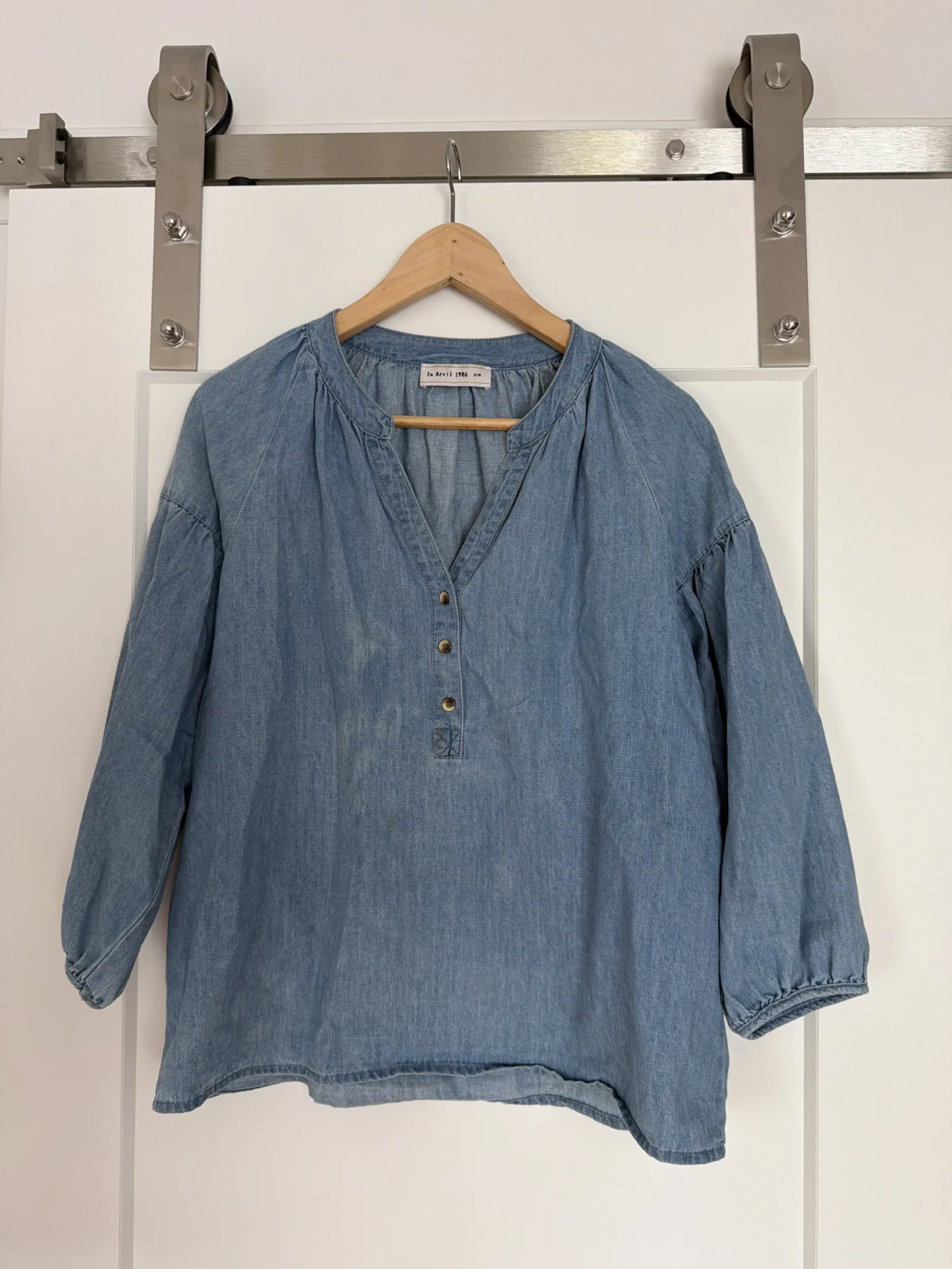Featured image for Denim blouse with puffed sleeves