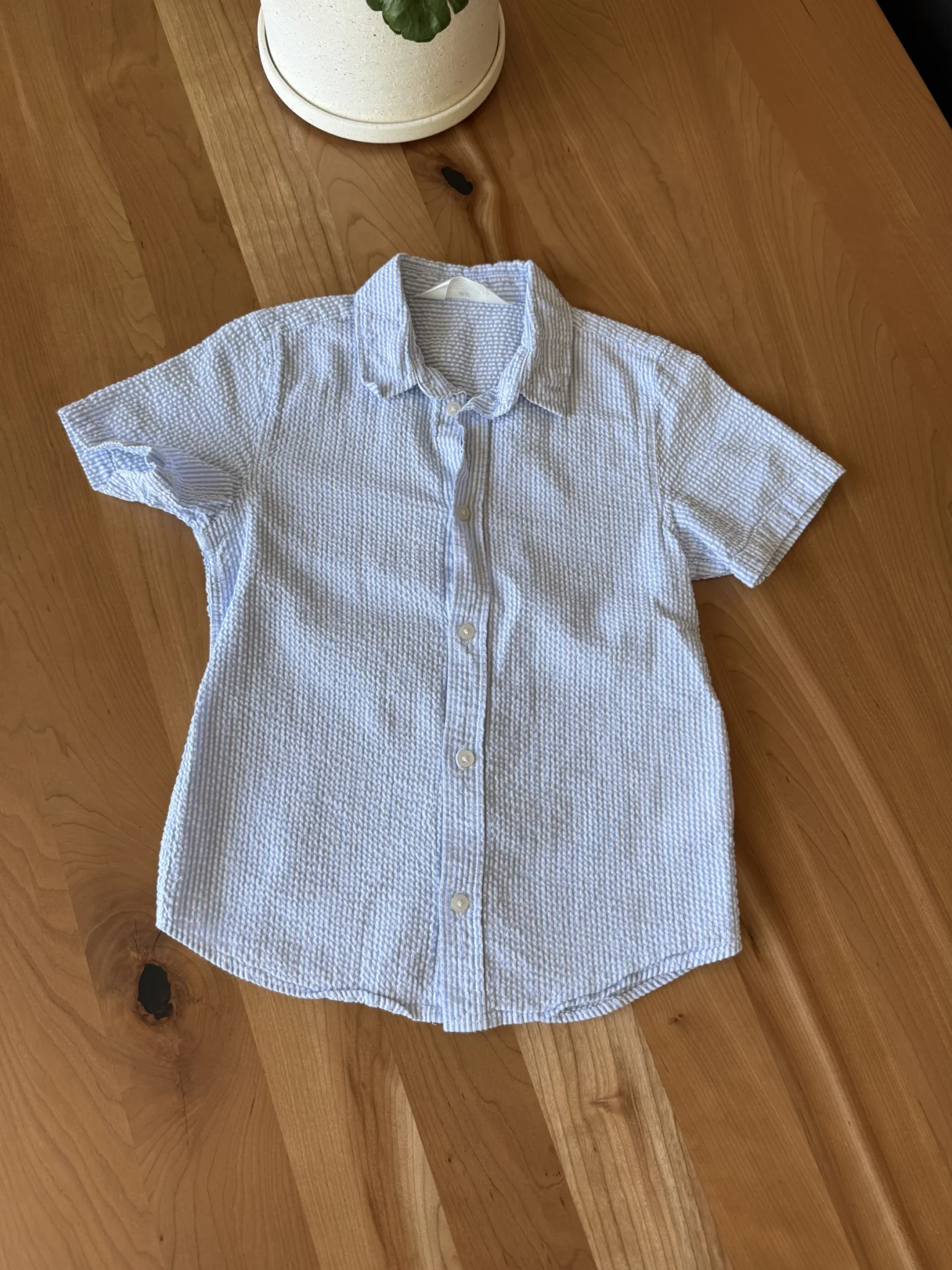 Featured image for White and blue short-sleeved shirt