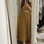Featured thumbnail for Robe jaune/doré maxi designer Faunes fait à Montréal