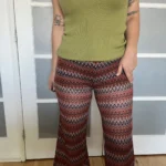 Thumbnail for Pantalon fluide été motif zig zag bleu et orange taille M