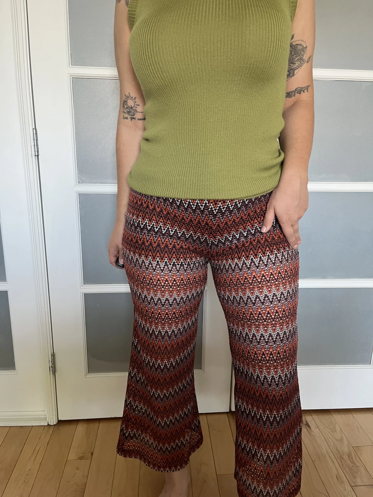Image for Pantalon fluide été motif zig zag bleu et orange taille M