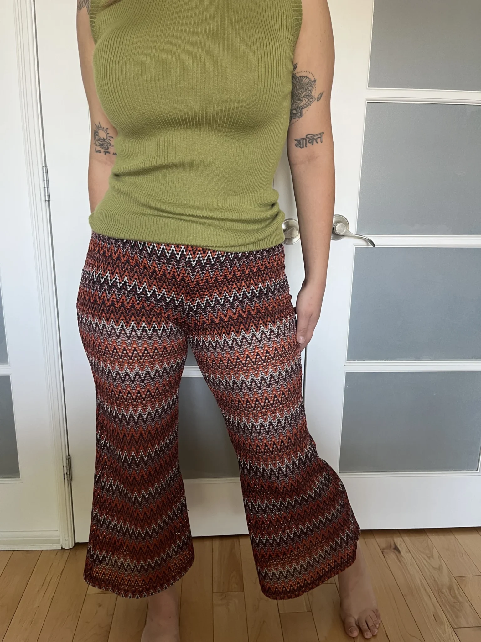 Image for Pantalon fluide été motif zig zag bleu et orange taille M