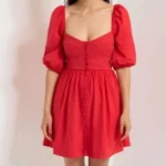 Featured thumbnail for Anthropologie Maeve Robe Mini Manches Bouffantes Encolure Cœur Rouge Taille Small