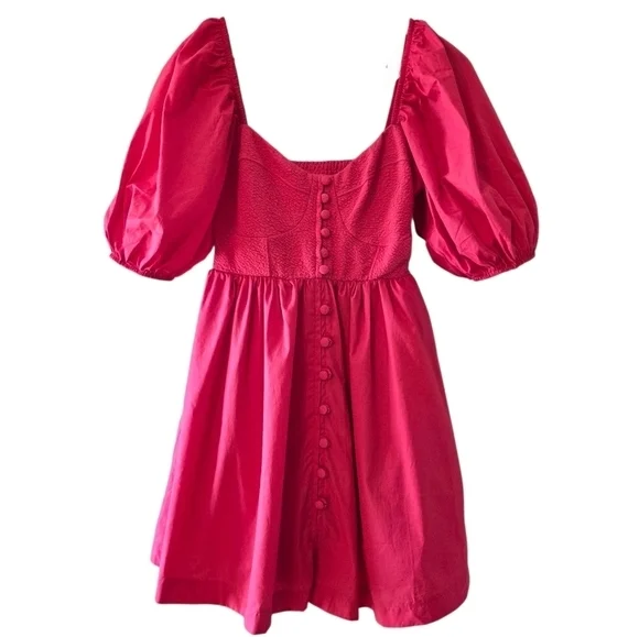 Image for Anthropologie Maeve Robe Mini Manches Bouffantes Encolure Cœur Rouge Taille Small