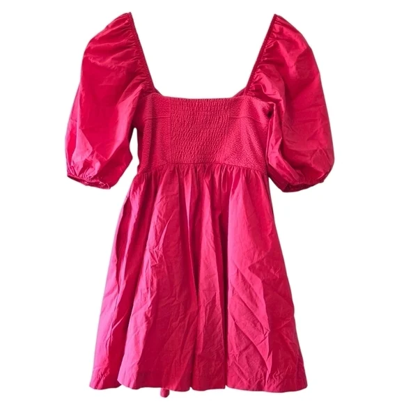 Image for Anthropologie Maeve Robe Mini Manches Bouffantes Encolure Cœur Rouge Taille Small