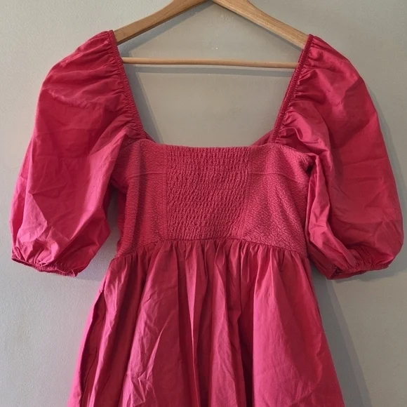 Image for Anthropologie Maeve Robe Mini Manches Bouffantes Encolure Cœur Rouge Taille Small