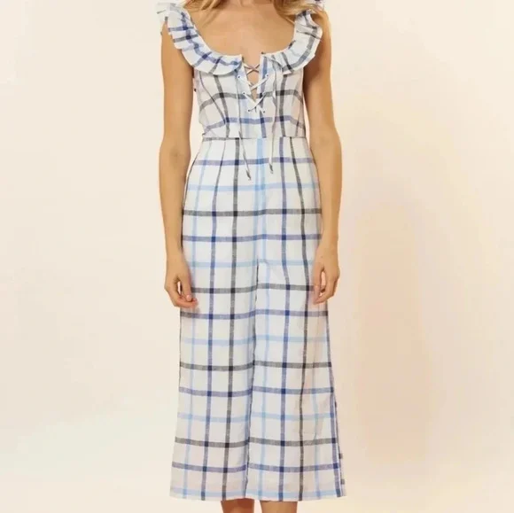 Featured image for Red Carter Combinaison mélange de lin et coton à motif carreaux bleu et blanc taille Small