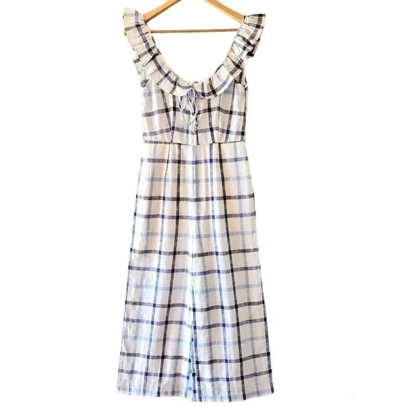 Image for Red Carter Combinaison mélange de lin et coton à motif carreaux bleu et blanc taille Small