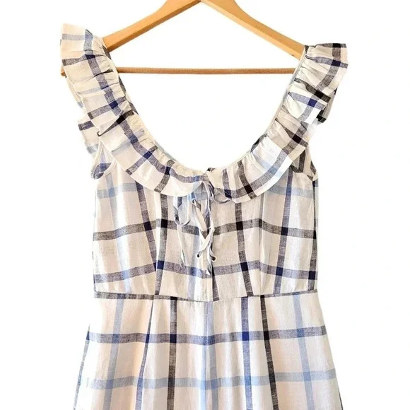Image for Red Carter Combinaison mélange de lin et coton à motif carreaux bleu et blanc taille Small