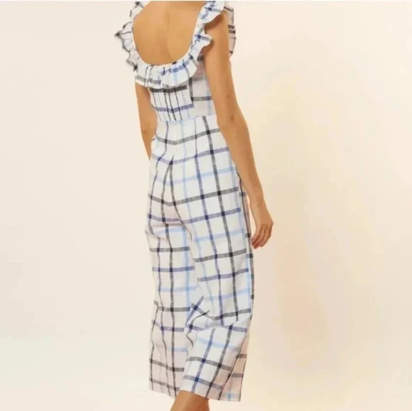 Image for Red Carter Combinaison mélange de lin et coton à motif carreaux bleu et blanc taille Small