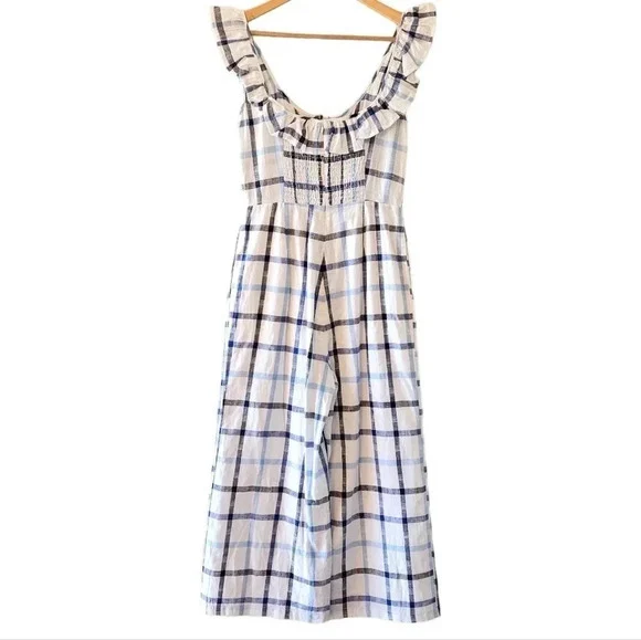 Image for Red Carter Combinaison mélange de lin et coton à motif carreaux bleu et blanc taille Small