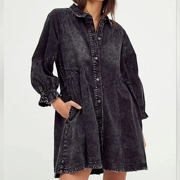 Featured image for Free People We The Free Hannah Robe mini en denim noir pour femme taille Small
