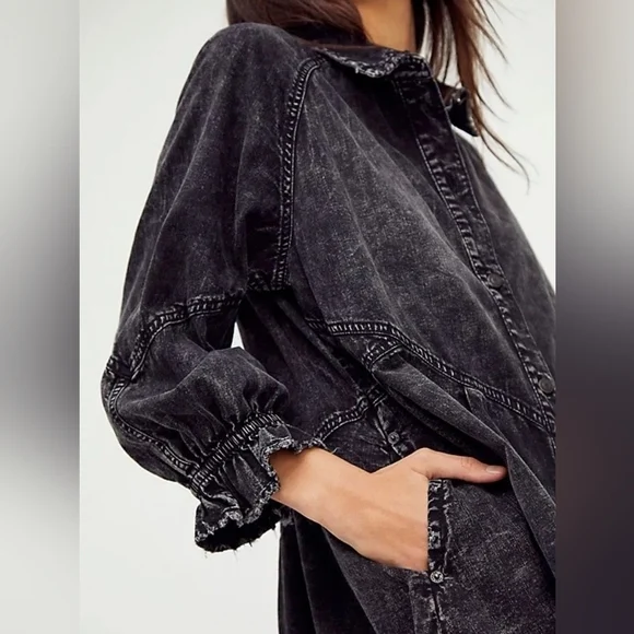Image for Free People We The Free Hannah Robe mini en denim noir pour femme taille Small