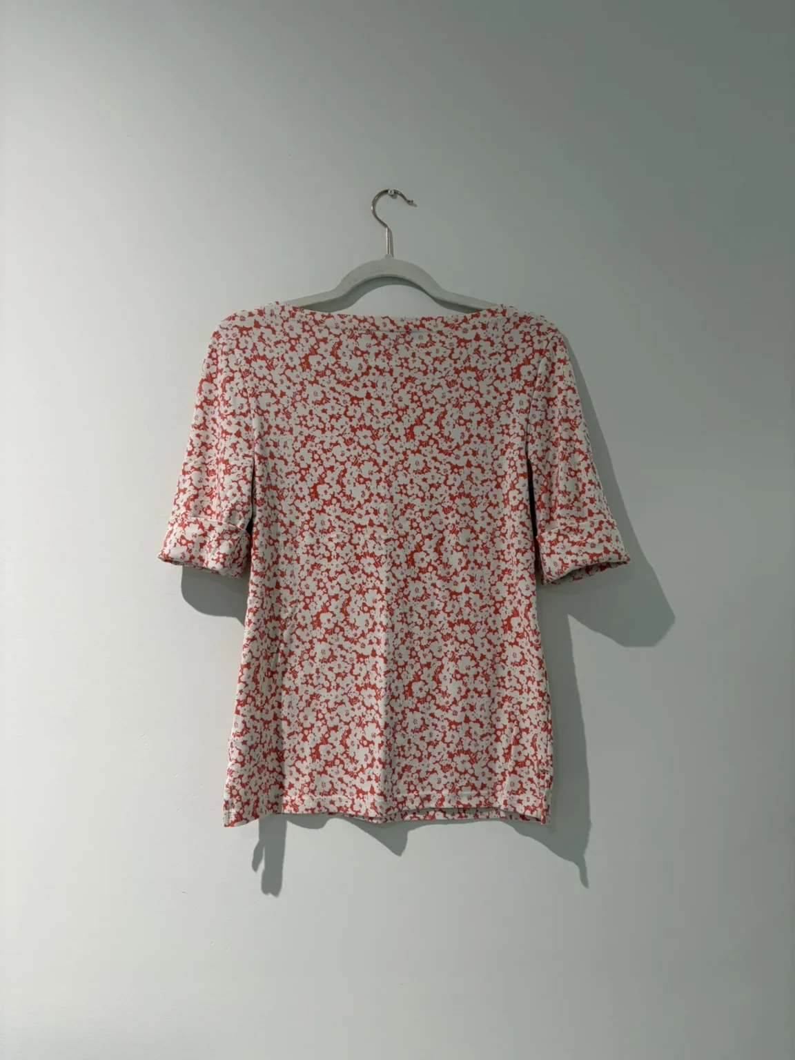 Image for T-shirt Lauren Ralph Lauren rouge-orangé à fleurs en coton stretch, col bateau, taille M