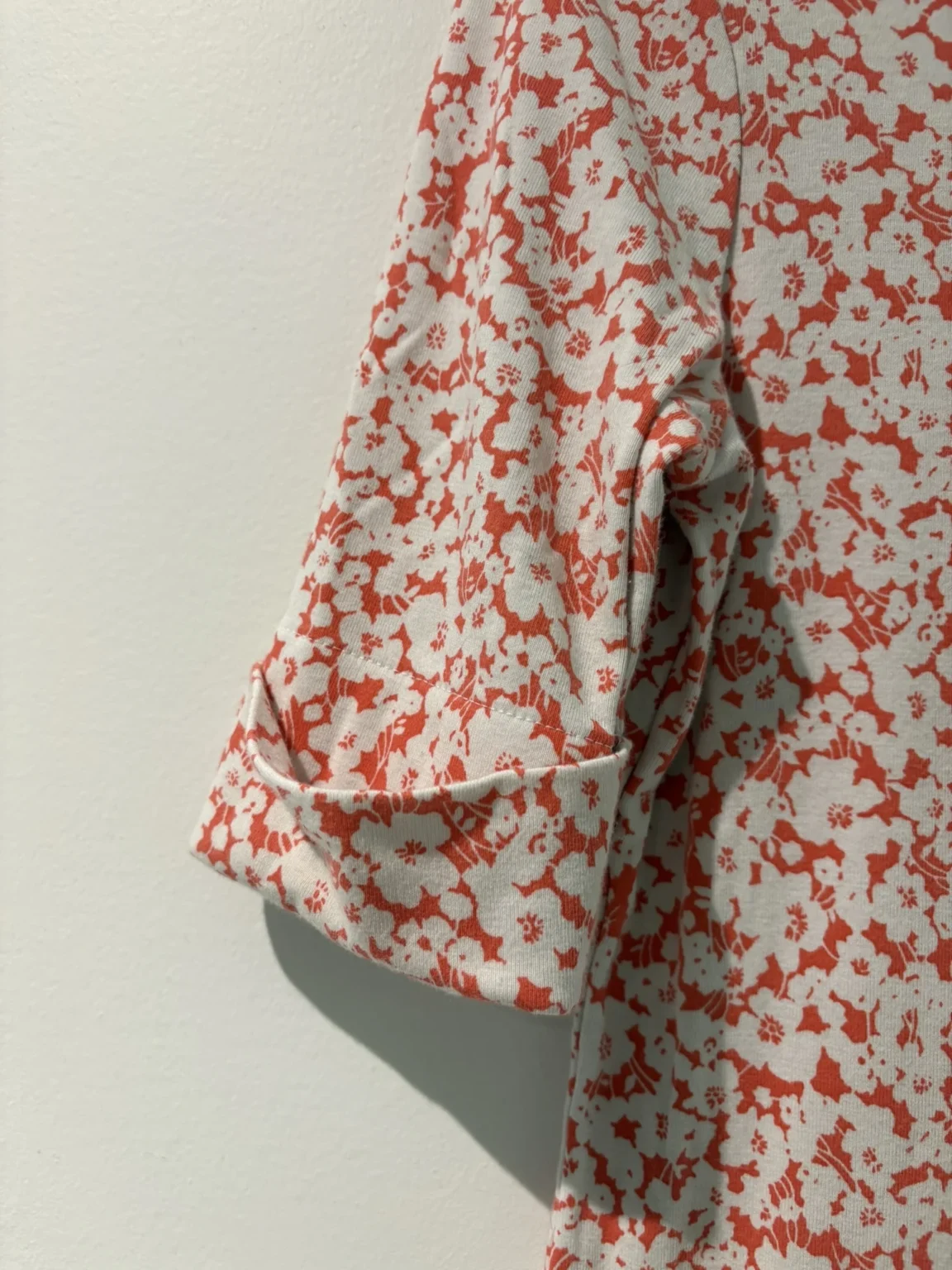 Image for T-shirt Lauren Ralph Lauren rouge-orangé à fleurs en coton stretch, col bateau, taille M