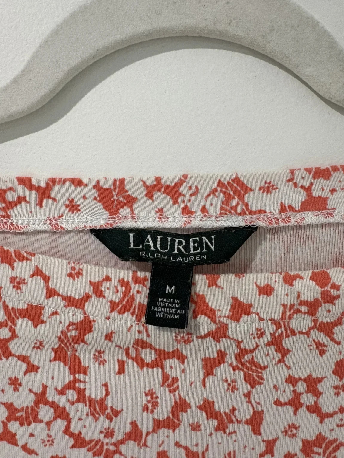 Image for T-shirt Lauren Ralph Lauren rouge-orangé à fleurs en coton stretch, col bateau, taille M