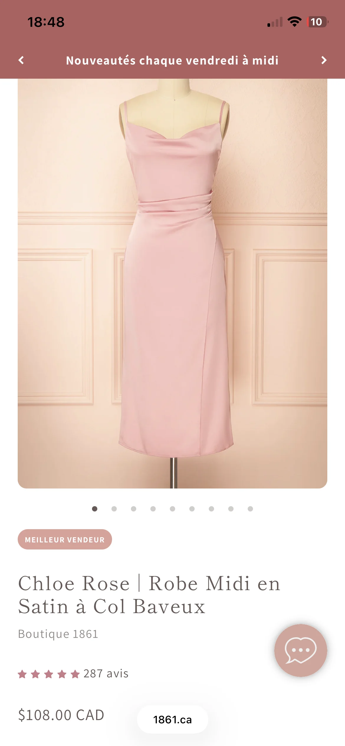 Robe Midi en Satin à Col Baveux - Rose Boutique 1861 seconde main