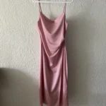 Thumbnail for Satin Midi Dress with a Drooping Collar - Pink