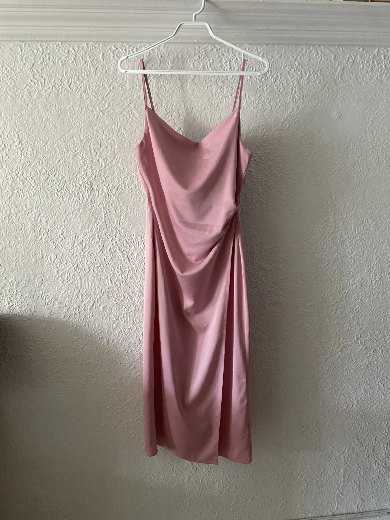Image for Satin Midi Dress with a Drooping Collar - Pink