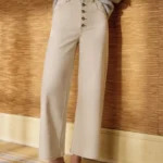 Thumbnail for Jean Sézane Le Crop taille 40 beige à boutons marrons