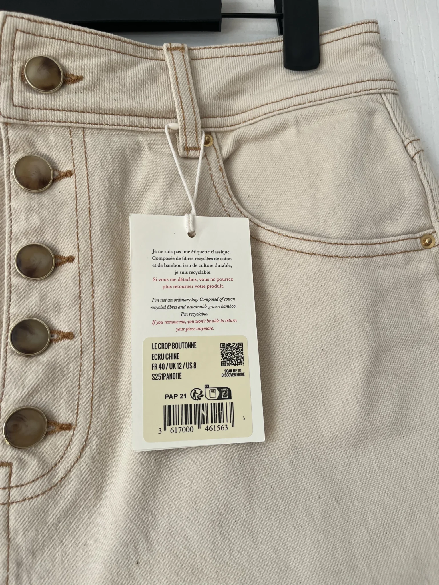 Image for Jean Sézane Le Crop taille 40 beige à boutons marrons