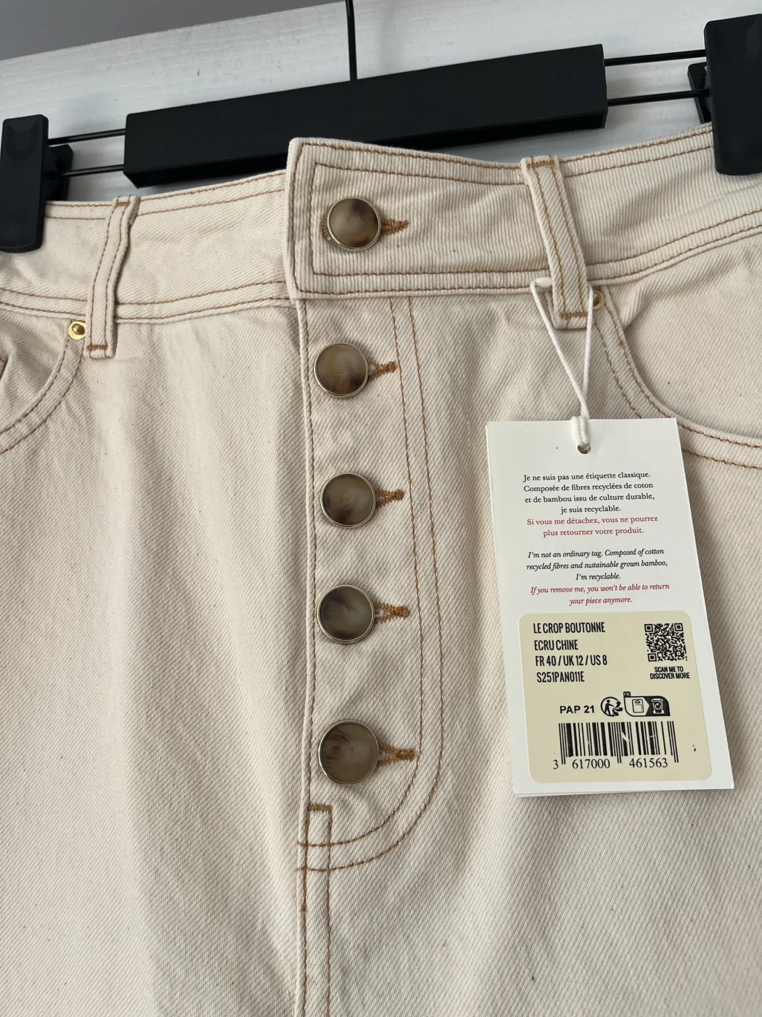 Image for Jean Sézane Le Crop taille 40 beige à boutons marrons
