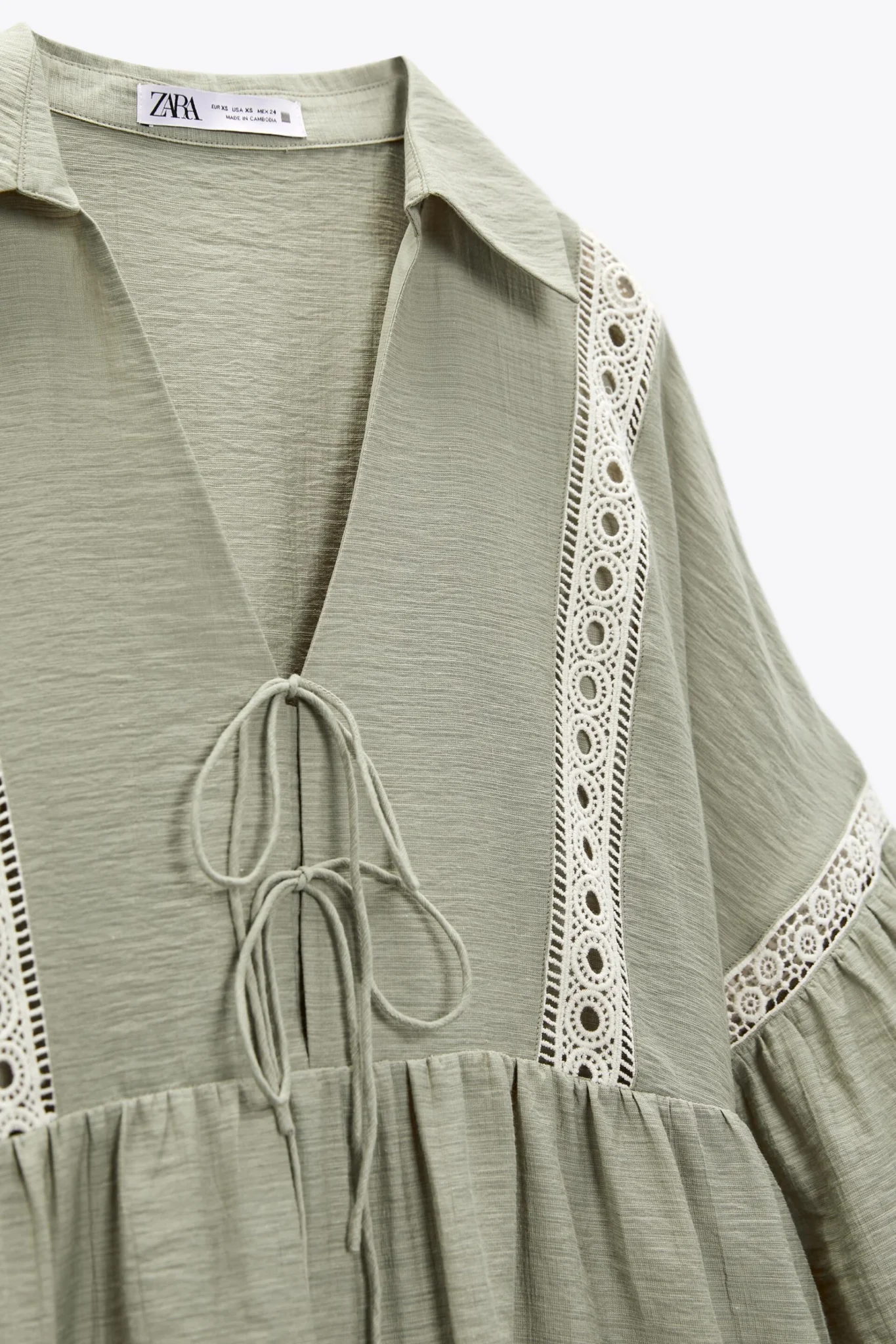 Image for Robe Zara kaki taille S manches bouffantes et broderies