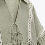 Thumbnail for Robe Zara kaki taille S manches bouffantes et broderies