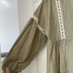 Thumbnail for Robe Zara kaki taille S manches bouffantes et broderies