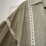 Thumbnail for Robe Zara kaki taille S manches bouffantes et broderies