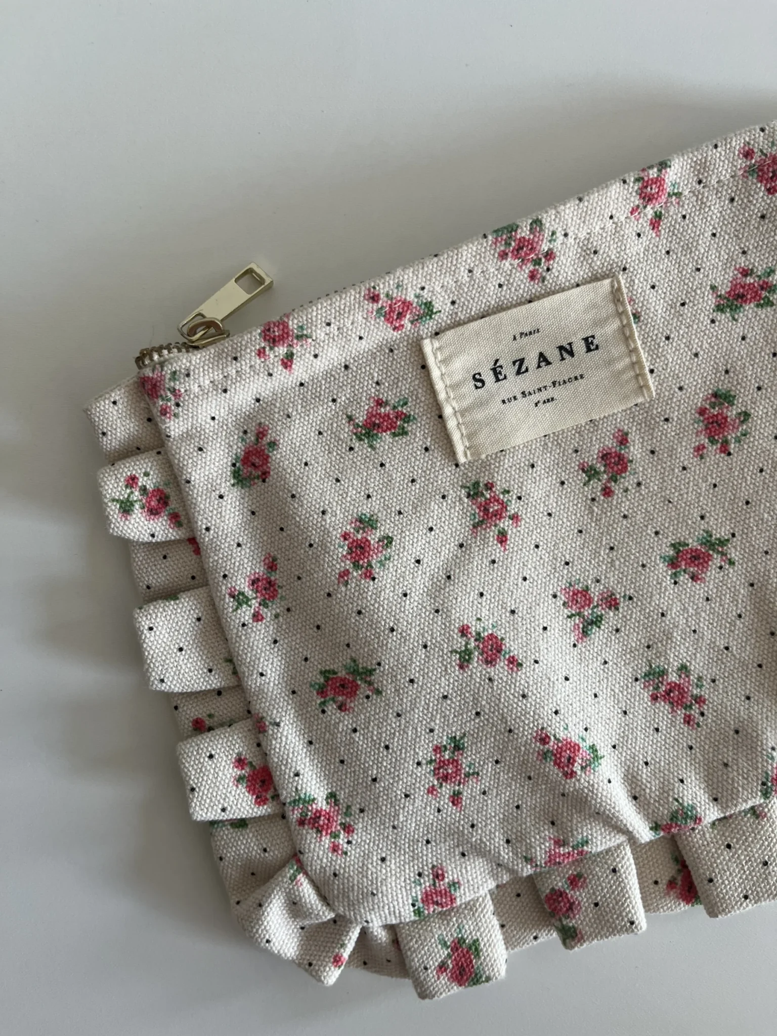 Image for Pochette Sézane beige fleuris rose