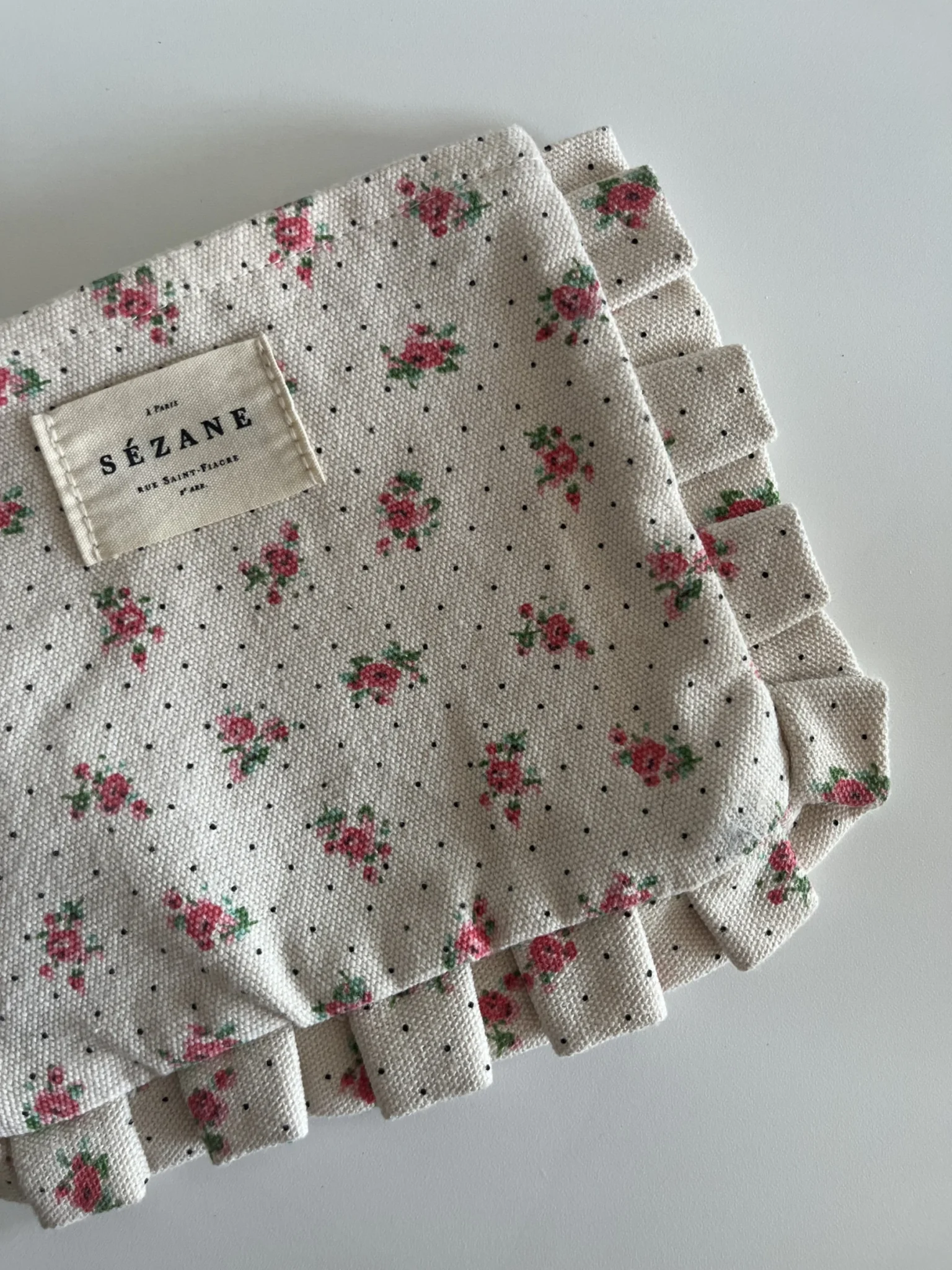 Image for Pochette Sézane beige fleuris rose