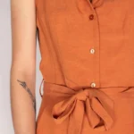 Thumbnail for Eve Gravel robe Sienne en Terracotta en mélange de lin