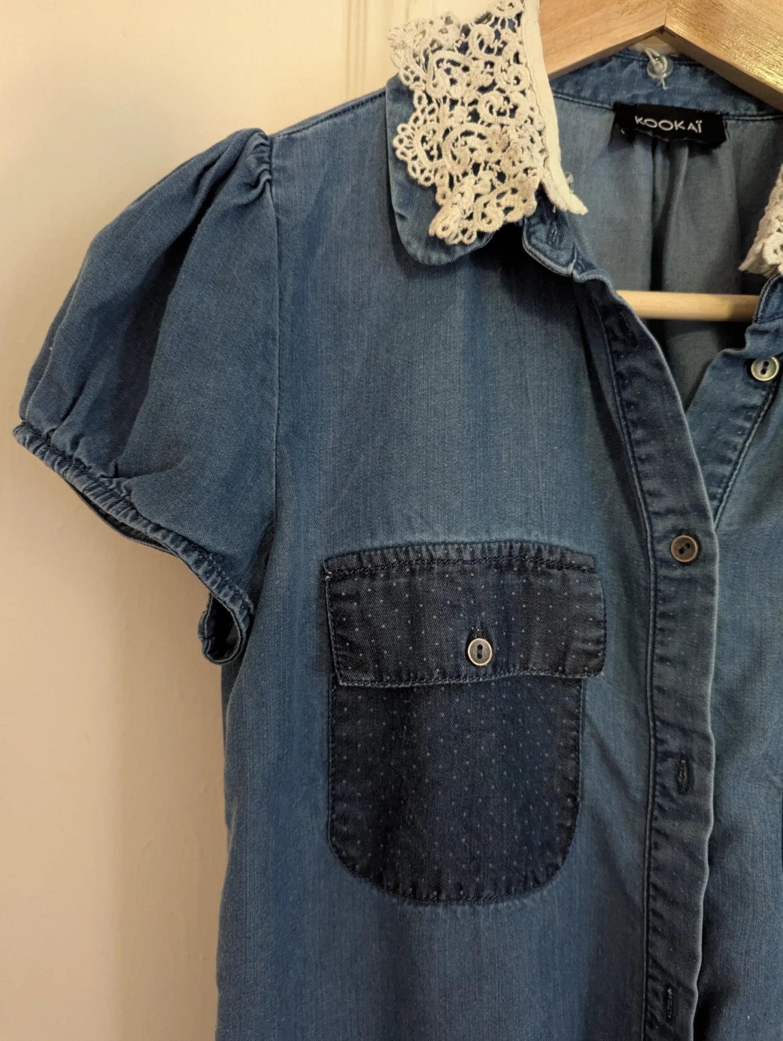 Image for Kookaï denim shirt with lace collar, size 34