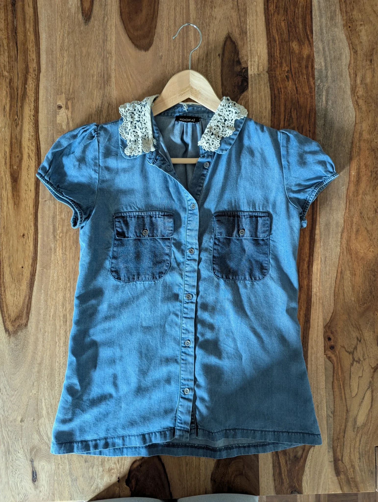 Image for Kookaï denim shirt with lace collar, size 34