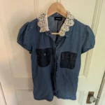 Thumbnail for Kookaï denim shirt with lace collar, size 34