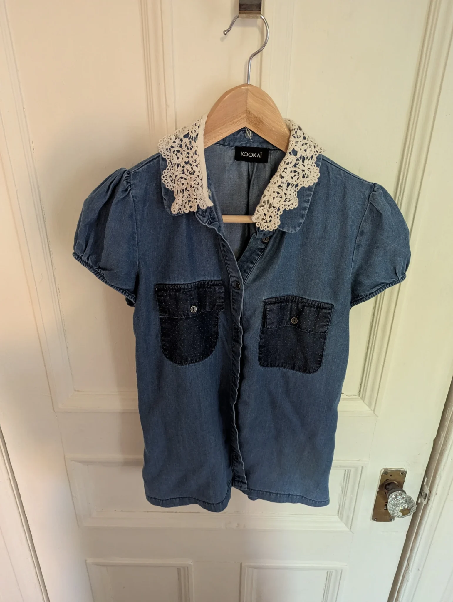 Image for Kookaï denim shirt with lace collar, size 34