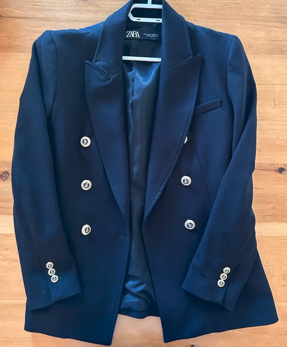Image for Zara black double-breasted blazer with gold buttons