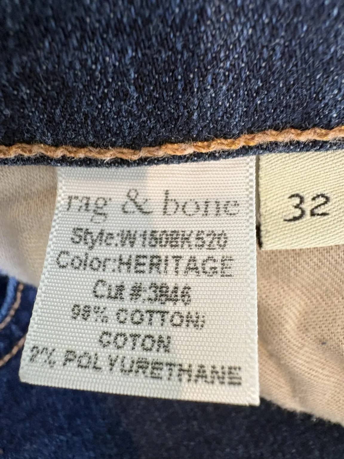 Image for Jean cigarette Rag & Bone, taille 32, délavage foncé, coupe slim droite - Comme neuf