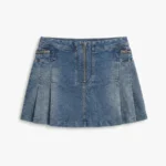Featured thumbnail for REQUEST – Jupe mini plissée en denim bleu avec détails à glissière –  Medium