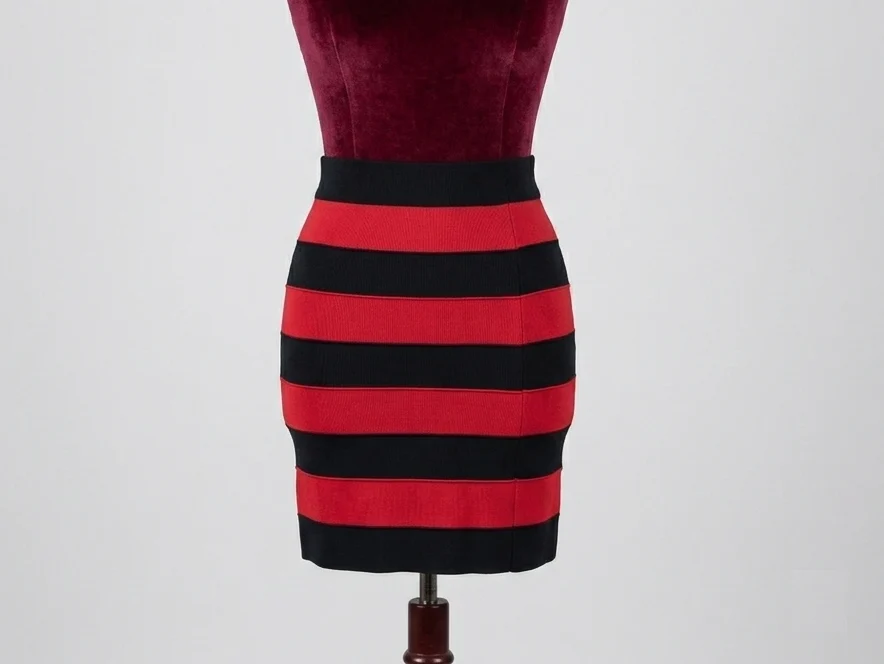 Featured image for TRISTAN – Jupe crayon ajustée rouge et noir à rayures – Taille M