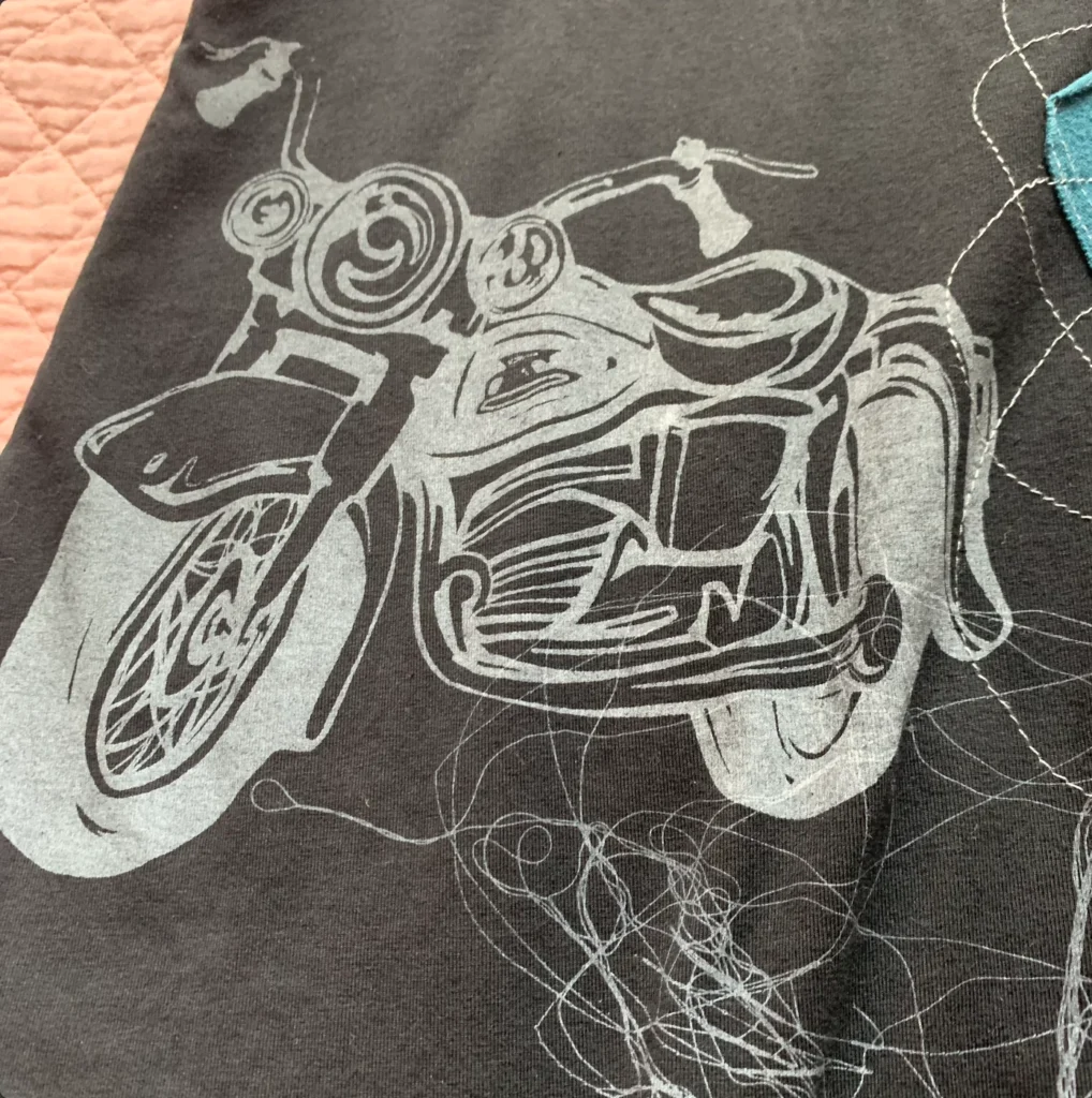 Image for Eve Lavoie – Jupe designer imprimé moto et floral – Ourlet à volants – Taille M