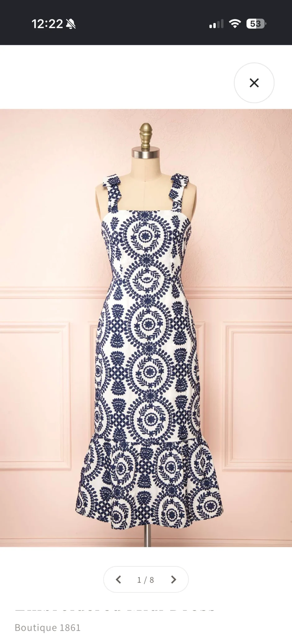 Image for Gisa | Robe Midi Blanche à Broderies Fleuries Marines