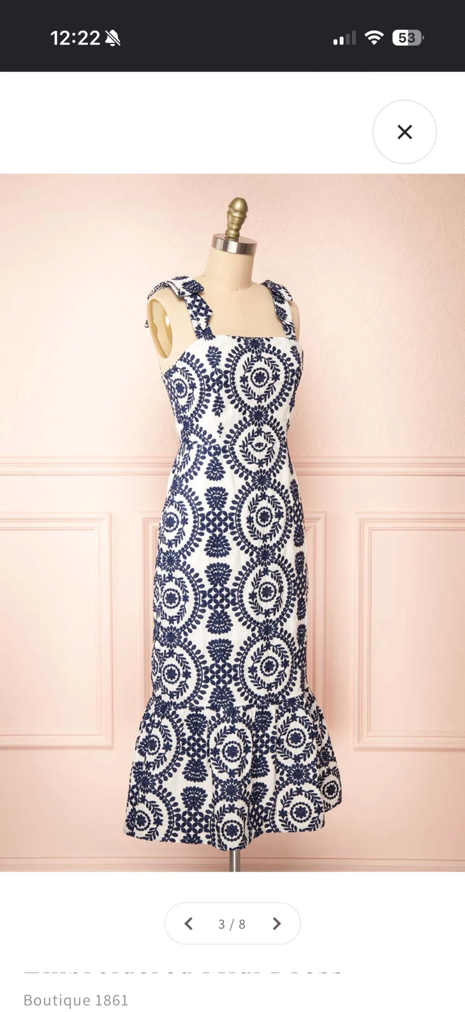 Image for Gisa | Robe Midi Blanche à Broderies Fleuries Marines