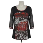 Featured thumbnail for ARDOISE – Haut noir et rouge avec manches 3/4 en maille – Taille L