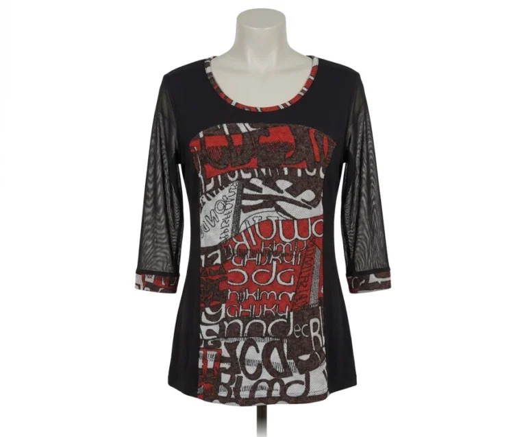 Featured image for ARDOISE – Haut noir et rouge avec manches 3/4 en maille – Taille L
