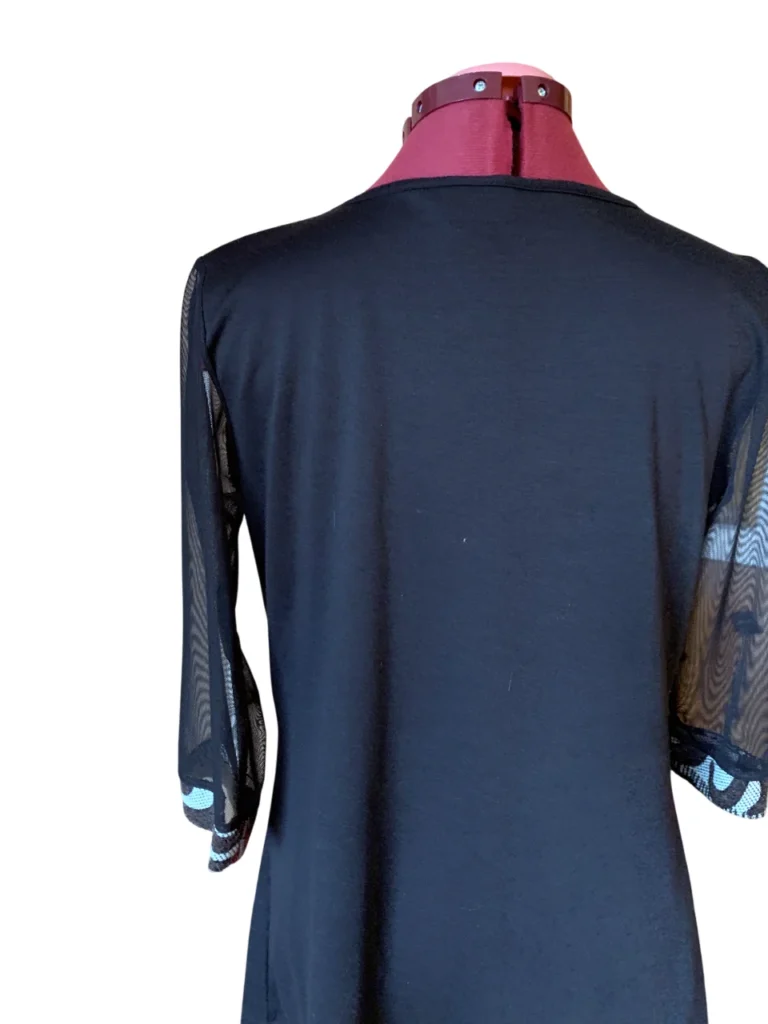 Image for ARDOISE – Haut noir et rouge avec manches 3/4 en maille – Taille L