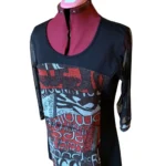 Thumbnail for ARDOISE – Haut noir et rouge avec manches 3/4 en maille – Taille L