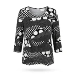 Featured thumbnail for Chandail Tunique chic noire et blanche à motif abstrait de pois – Taille L