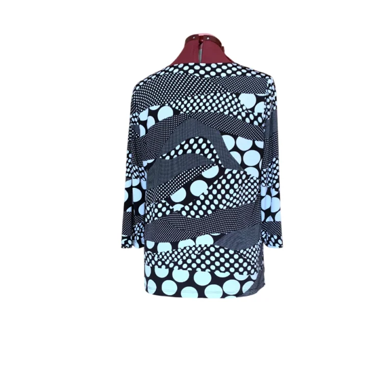 Image for Chandail Tunique chic noire et blanche à motif abstrait de pois – Taille L